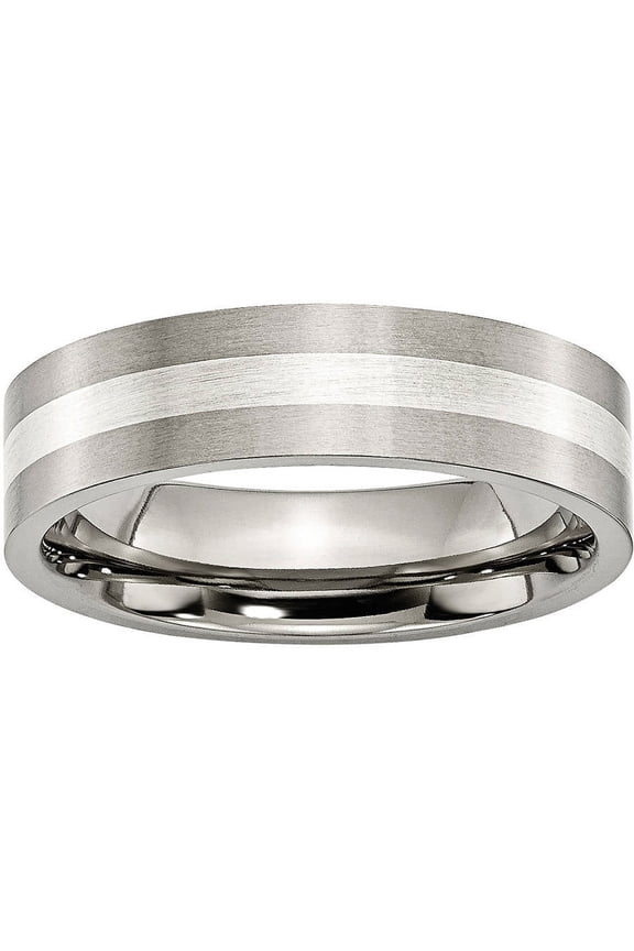 Titanium Sterling Silver Inlay Flat 6mm Brushed Band