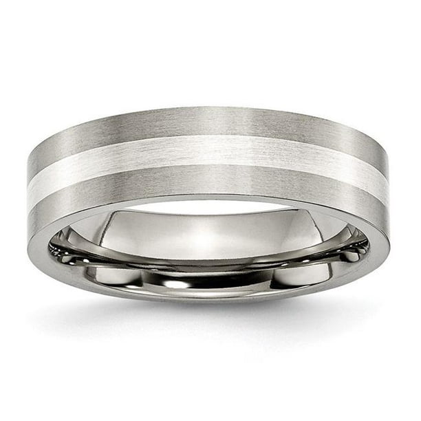 Titanium Sterling Silver Inlay Flat 6mm Brushed Band - Walmart.com