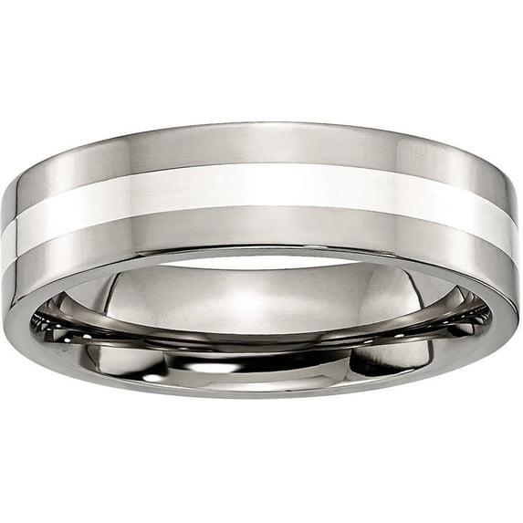 Titanium Sterling Silver Inlay Flat 6mm Polished Band