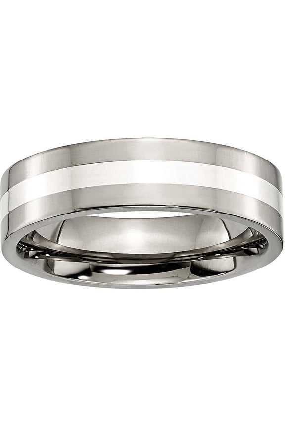 Titanium Sterling Silver Inlay Flat 6mm Polished Band