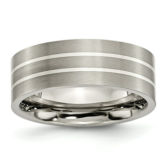 Titanium Sterling Silver Inlay Flat 8mm Brushed Band