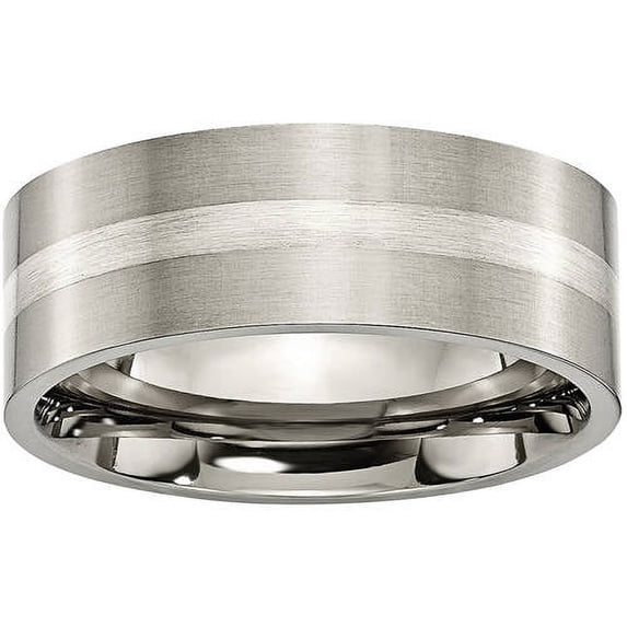 Titanium Sterling Silver Inlay Flat 8mm Brushed Band