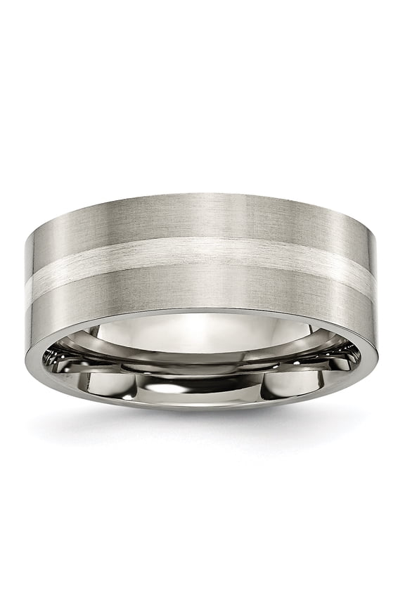 Titanium Sterling Silver Inlay Flat 8mm Brushed Band