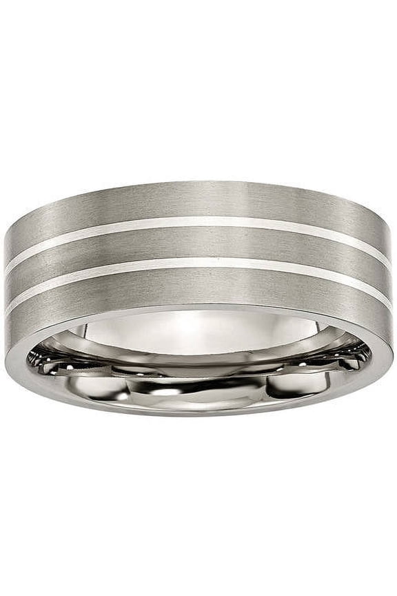 Titanium Sterling Silver Inlay Flat 8mm Brushed Band