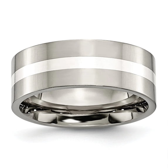 Titanium Sterling Silver Inlay Flat 8mm Polished Band