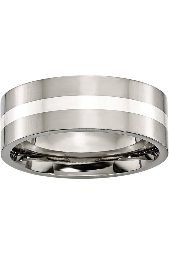Titanium Sterling Silver Inlay Flat 8mm Polished Band