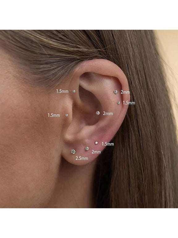 Titanium Stud Earrings 2.5mm Flat Back Push Pin Tragus Helix Pair