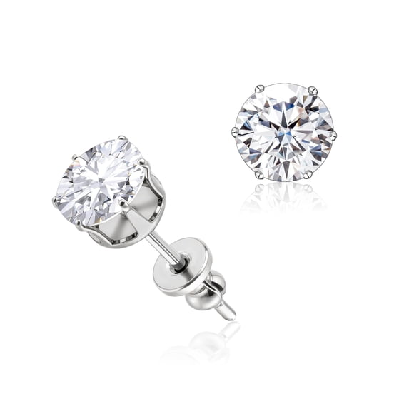 Titanium Stud Earrings 6MM CZ for Women Hypoallergenic Simple Classic Round 6 Prong Cubic Zirconia Earring Stud for Women Men Sensitive Ears