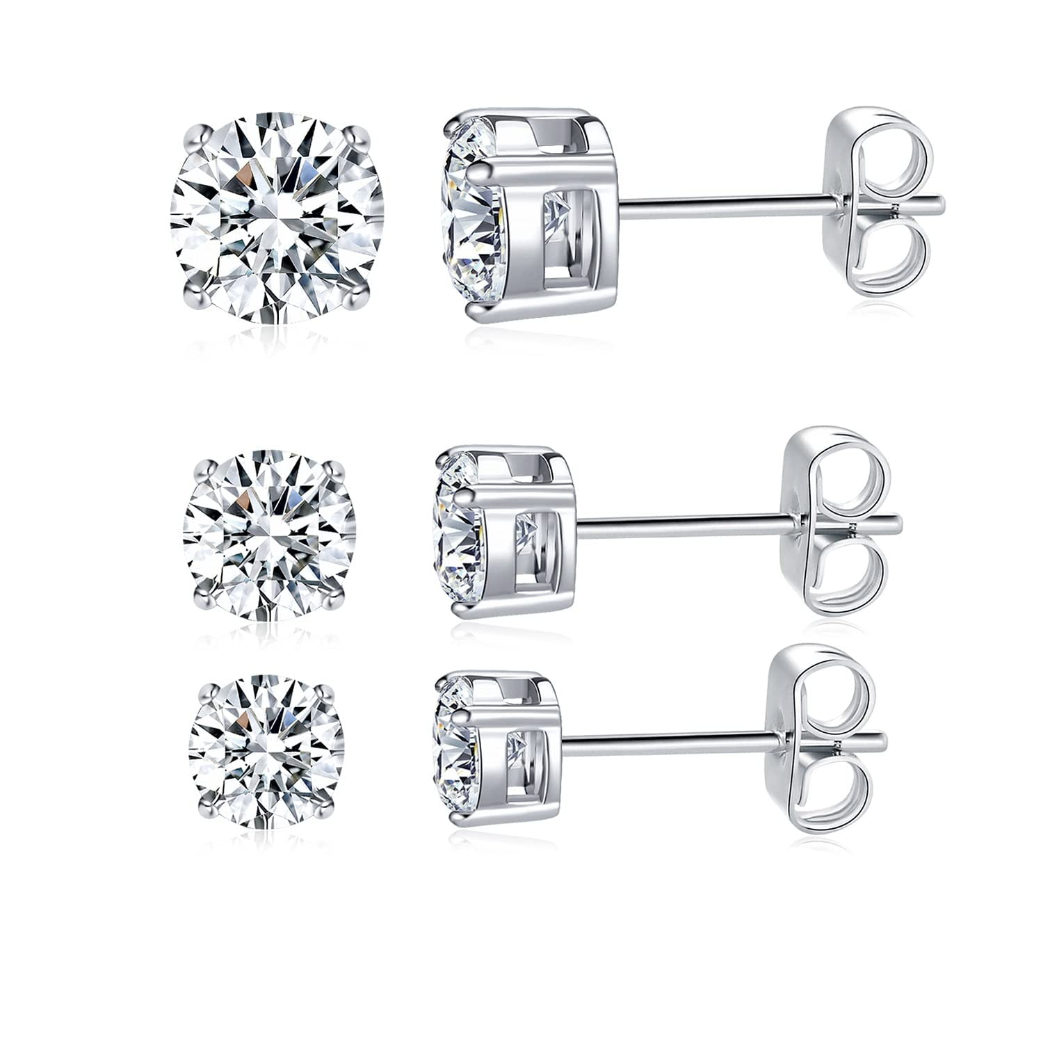 Titanium Stud Earrings Set Hypoallergenic Cubic Zirconia Round CZ