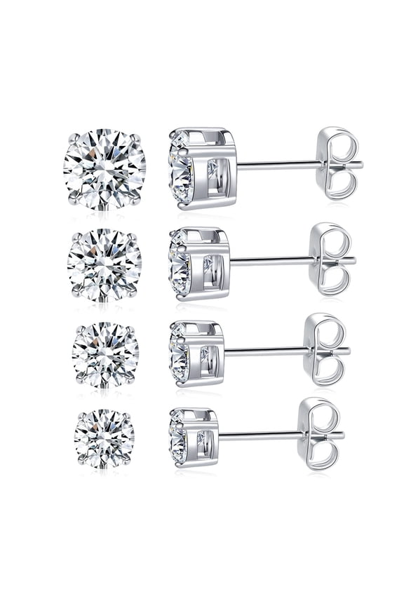 Titanium Stud Earrings Set Hypoallergenic Cubic Zirconia Round CZ Surgical Stainless Steel 4 Prong Stud Earring for Women and Men 3-6mm Pack of 4