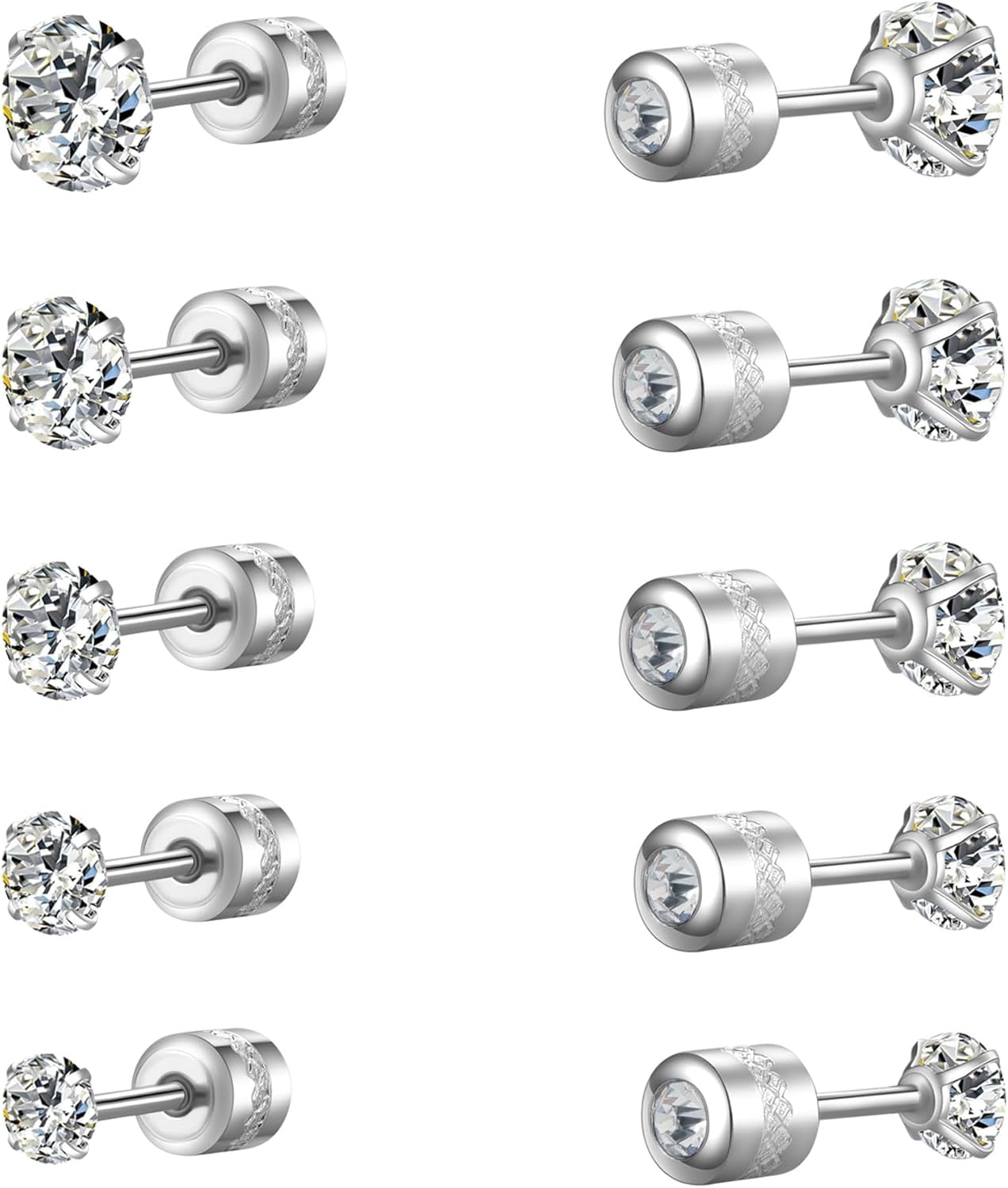 PANJIUO Titanium Surgical Steel Earrings Women Men Studs Earring Hypoallergenic Ears Cartilage Helix Cubic Zirconia Screw Back Stud for Multipack Small Dainty Simulated Diamond CZ Set for Sensitive[o449]
