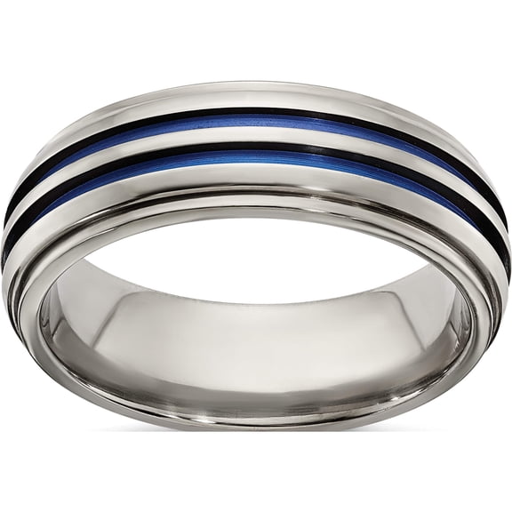 Jewelry by Sweet Pea Titanium Edward Mirell Titanium Triple Groove Blue Anodized 7mm Band