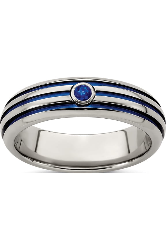 Titanium Trpl Groove Blue Anodized Sapphire Ring