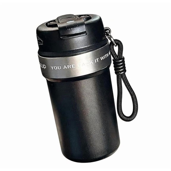 Titanium Vacuum Coffee Cup, Insulated Water Bottle Dual Spout, Cold Ice Cube 12H or Hot, Lock Lid 100% Leakproof Car Cup Holder