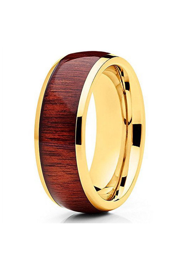 Titanium Wedding Band Koa Wood Titanium Ring Unique Titanium Ring 8mm Titanium Ring Yellow Gold Ring