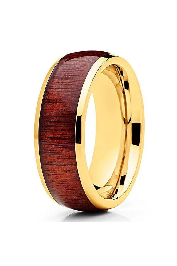 Titanium Wedding Band Koa Wood Titanium Ring Unique Titanium Ring 8mm Titanium Ring Yellow Gold Coating