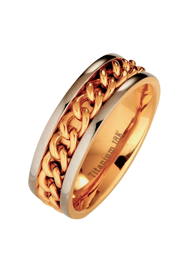 Titanium Wedding Ring 18k Gold Plated Chain 8mm Comfort Fit