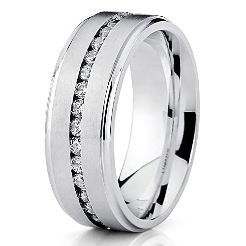 Titanium Wedding Ring,Silver Tungsten Wedding Ring,CZ Wedding Ring,Titanium Wedding Band,8mm Wedding Ring,Comfort Fit