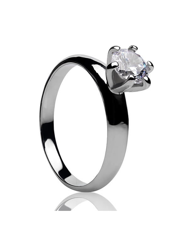 Titanium Wedding Ring - Solitaire Wedding Ring - CZ Wedding Ring - White Diamond Ring - Engagement, 7.5
