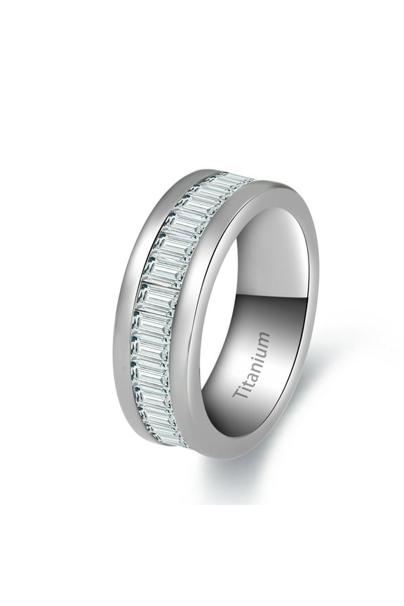 Titanium Wedding Rings, Titanium Cubic Zirconia CZ Wedding Band, Titanium Engagement Eternity Ring for Men Women