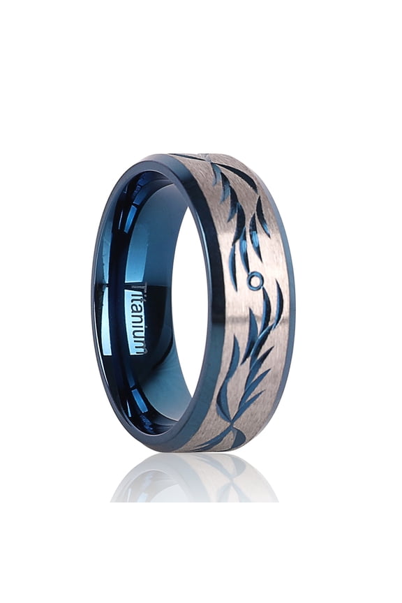 Titanium Wedding Rings with Handcarved Floral Design, Wedding Band, Engagement Anniversary Ring Comfort Fit