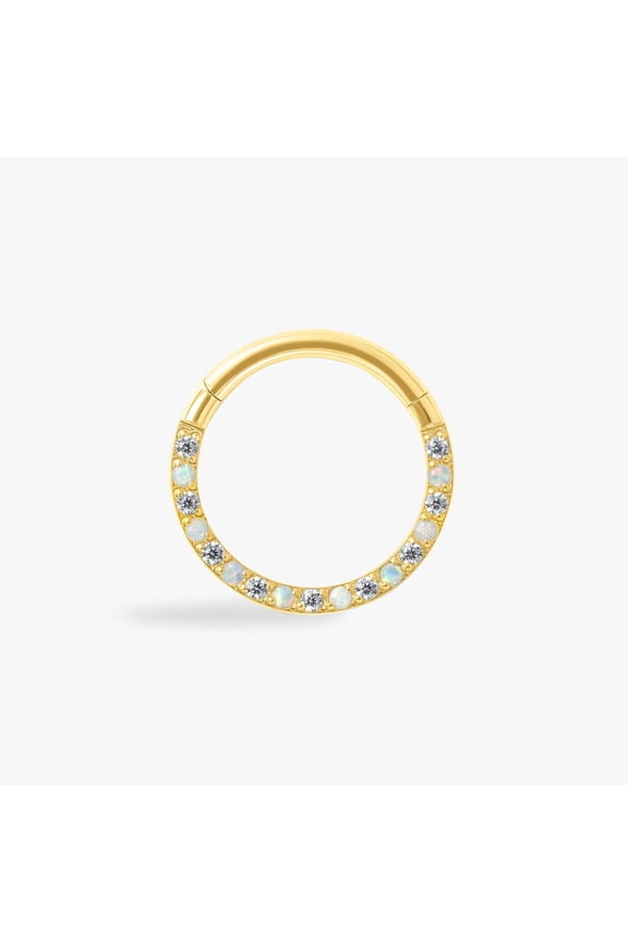 Titanium White Opal And Crystal 3A CZ Daith Jewelry & Septum Rings