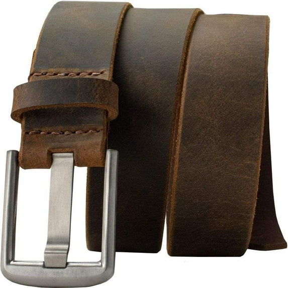 Titanium Wide Pin Distressed Leather Belt by Nickel Smart® - 100% Titanium Buckle with Full Grain Leather, 1.5 Inch Wide Distressed Leather, Durable Hypoallergenic Wide Pin Buckle, USA Made