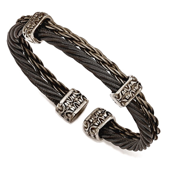 Wire Black Memory Cable and Black Titanium Cuff Bracelet Cuff Bracelet for Women - 23.4 Grams