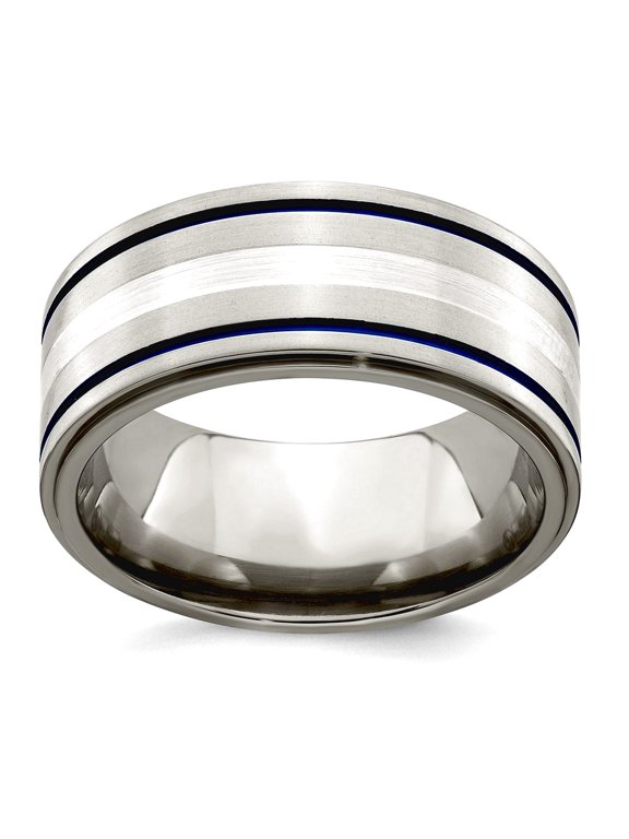 Titanium With Argentium 925 Sterling Silver Brushed Anodized 10mm Band Size 10.5 Ring for Women and Men