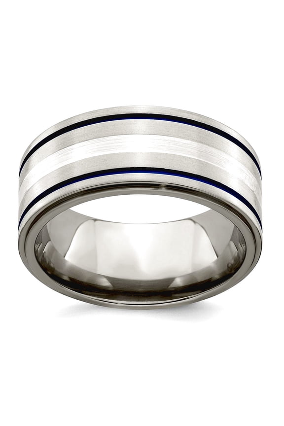 Titanium With Argentium 925 Sterling Silver Brushed Anodized 10mm Band Size 10.5 Ring for Women and Men