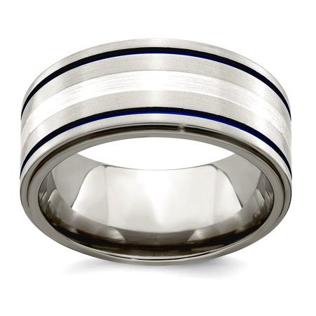 Titanium With Argentium 925 Sterling Silver Brushed Anodized 10mm Band Size 12.5 Ring for Women and Men
