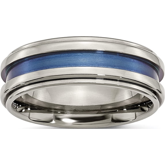 Titanium With Blue Triple Groove 8mm Polished Band (Size 8) Made In United States tb416-8