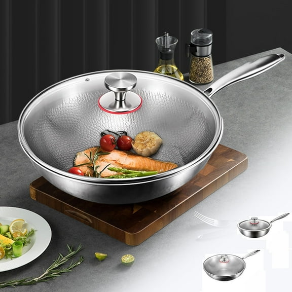 Titanium Wok with Lid, Hammered Titanium Frying Pan Non-Coating Non-Stick Skillet for Healthy Cooking, Household Stir Fry Pan for Gas and Induction Cooker