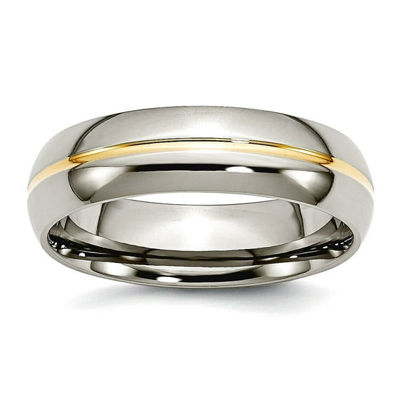 Titanium Yellow Ip Plated Grooved 6mm Polished Band Ring Size 14.5 Ring for Women and Men