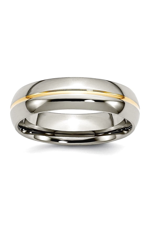 Titanium Yellow Ip Plated Grooved 6mm Polished Band Ring Size 14.5 Ring for Women and Men