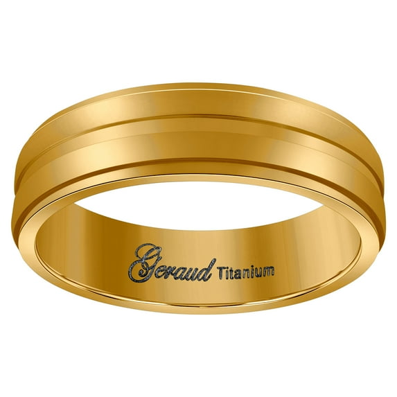 Titanium Yellow Tone Mens Grooved Center Ridged Edge Comfort-Fit Wedding Band 6mm Size 10 Wedding Band for Men