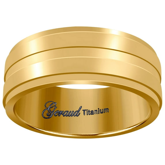 Titanium Yellow Tone Mens Grooved Center Ridged Edge Comfort-Fit Wedding Band 8mm Size 12 Wedding Band for Men
