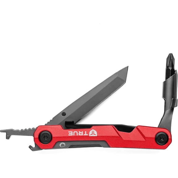 Titanium alloy block multi-tool | 5-in-1 compact multi-tool, with locking driver, folding blade, bottle opener, flat edge scraper and pocket clip