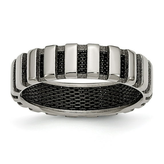 Titanium and Black Wire 6mm Polished Band Ring - Size 12