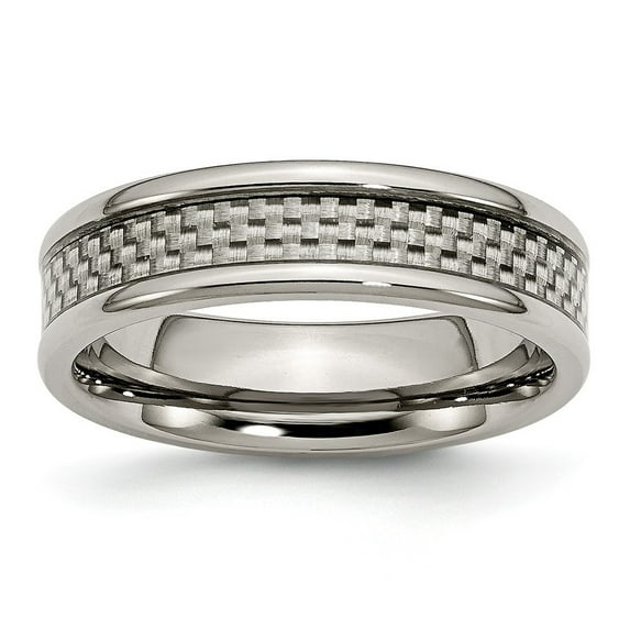 Titanium and Grey Carbon Fiber 6mm Polished Band Ring - Size 9.5