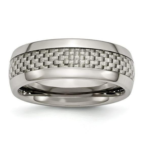 Titanium and Grey Carbon Fiber 8mm Polished Band Ring - Size 15