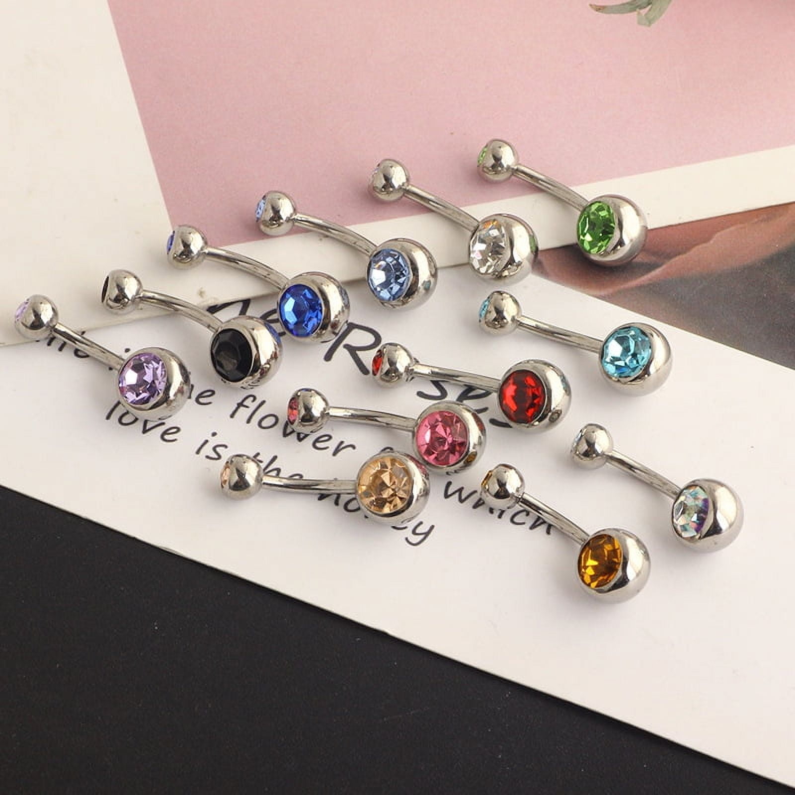 Titanium belly button ring Double Head Czech Diamond Zircon Umbilical