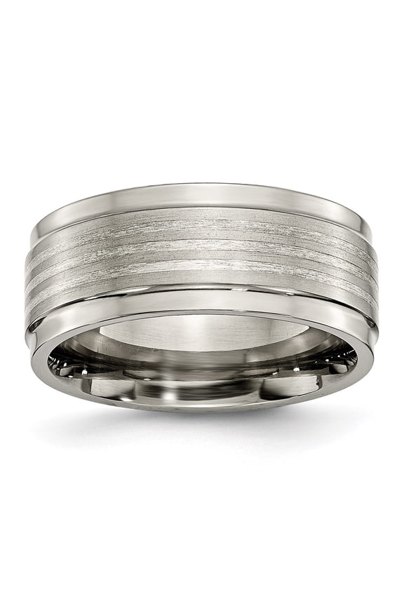 Titanium w/ Argentium .925 Silver Inlay Ridged Edge 9mm Band