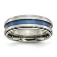 thumbnail image 1 of Titanium with Blue Triple Groove 8mm Polished Band, 1 of 6