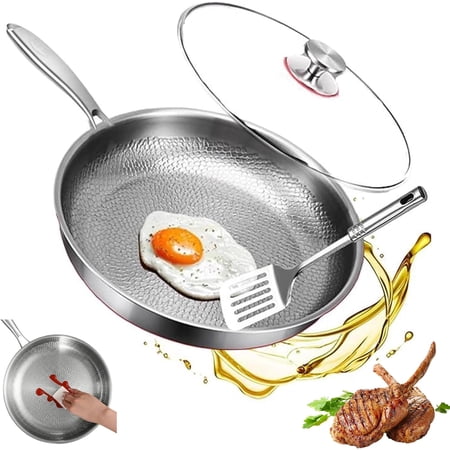 Titaniums Hammered Pan with Lid, Titanium Skillet, Titanium Frying Pan, Chemical Free, Extreme Heat Resistant & Lasts a Lifetimepan + lid,12in (30cm)