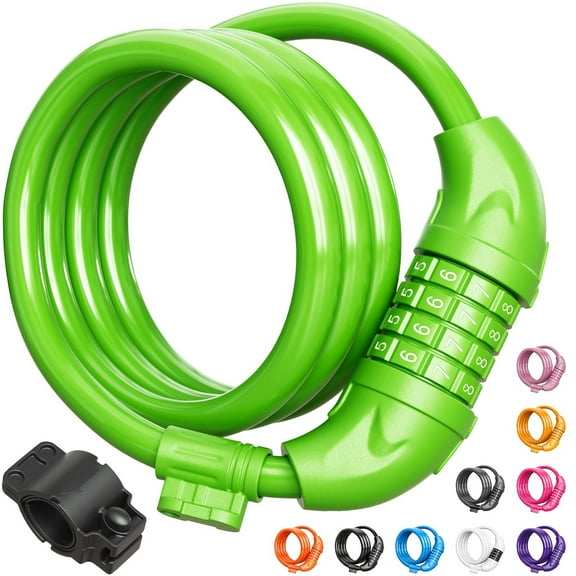 Titanker Personalized Combination Cable Bicycle Lock, Green (Coiling)