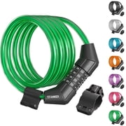 Titanker Bike Lock Cable, 4 Feet Bike Cable Lock Basic Self Coiling Kids Bike Lock Combination with Complimentary Mounting Bracket, 5/16 Inch Diameter 4FT, Green-8mm