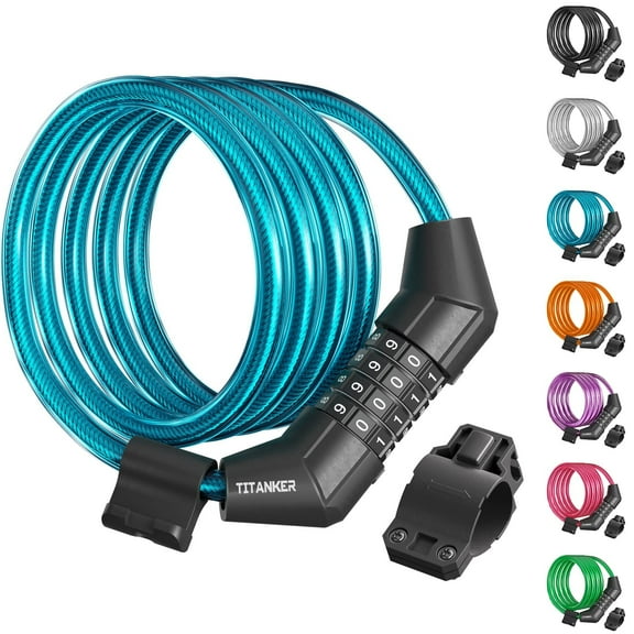 Titanker 4 Feet Bike Cable Lock Combination, Blue Bicycle Cable Lock