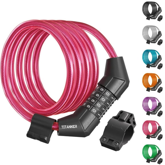 Titanker Bike Lock Cable, 4 Feet Combination Bicycle Cable Lock, Pink