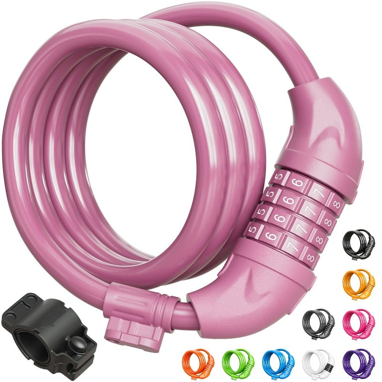 Titanker Combinations Resettable Cable Bicycle Locks, Pink